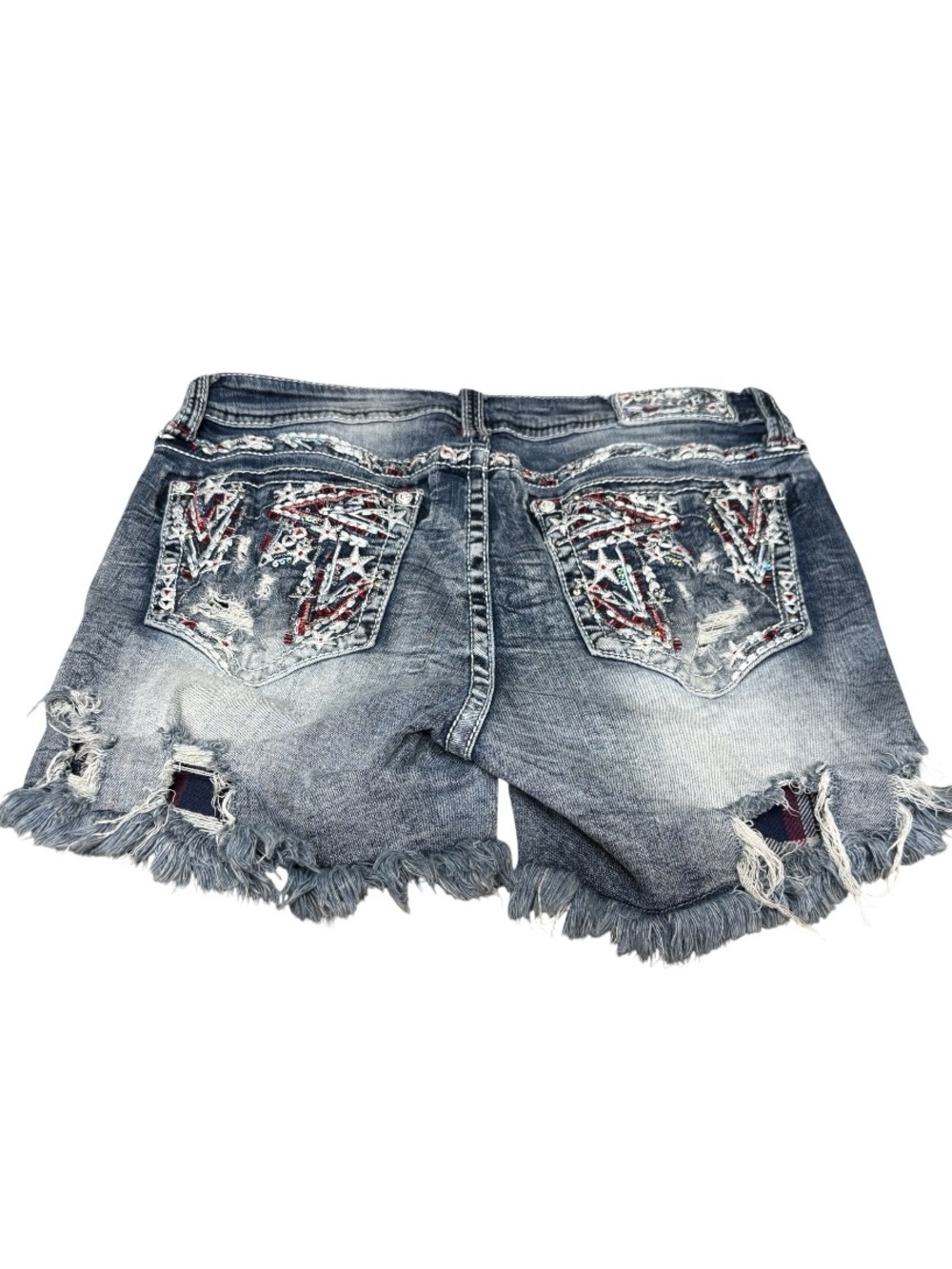 Grace in LA Jeans Women's Embroidered Americana Plaid Easy Fit Denim Shorts 29